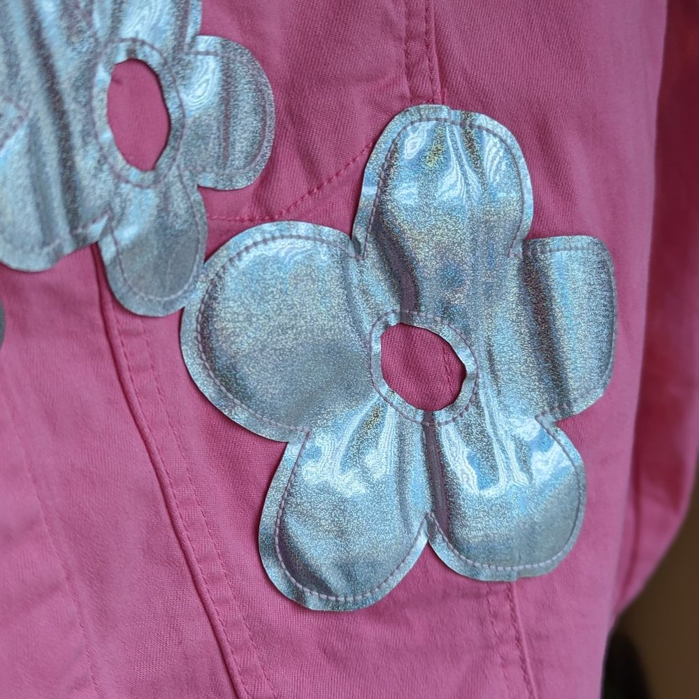 Dollskill by dELIA*S Barbie Pink Crop Twill Jacket with Holographic Appliqué